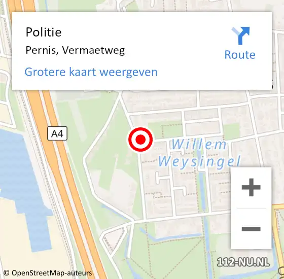 Locatie op kaart van de 112 melding: Politie Pernis, Vermaetweg op 11 juni 2024 15:13