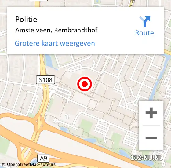 Locatie op kaart van de 112 melding: Politie Amstelveen, Rembrandthof op 9 oktober 2014 08:24