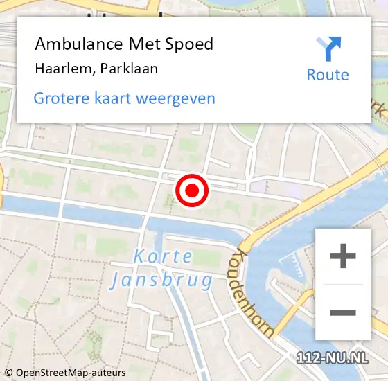 Locatie op kaart van de 112 melding: Ambulance Met Spoed Naar Haarlem, Parklaan op 11 juni 2024 15:28