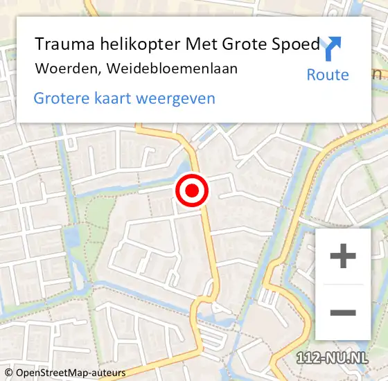 Locatie op kaart van de 112 melding: Trauma helikopter Met Grote Spoed Naar Woerden, Weidebloemenlaan op 11 juni 2024 15:29