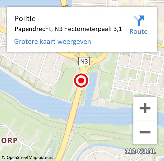 Locatie op kaart van de 112 melding: Politie Papendrecht, N3 hectometerpaal: 3,1 op 11 juni 2024 15:49