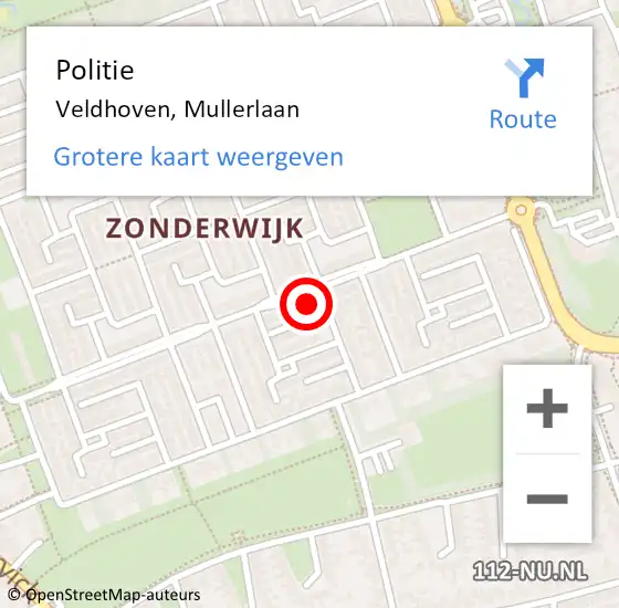 Locatie op kaart van de 112 melding: Politie Veldhoven, Mullerlaan op 11 juni 2024 15:58