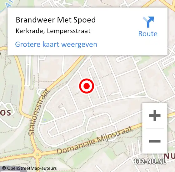 Locatie op kaart van de 112 melding: Brandweer Met Spoed Naar Kerkrade, Lempersstraat op 11 juni 2024 16:03