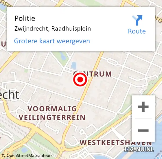 Locatie op kaart van de 112 melding: Politie Zwijndrecht, Raadhuisplein op 11 juni 2024 16:06