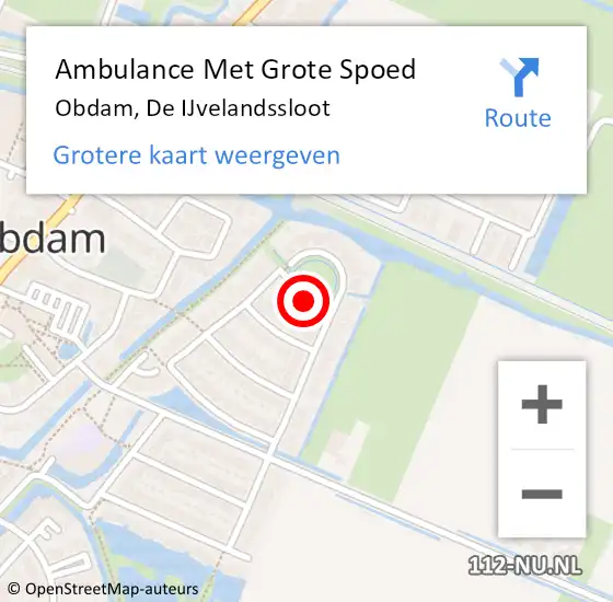 Locatie op kaart van de 112 melding: Ambulance Met Grote Spoed Naar Obdam, De IJvelandssloot op 11 juni 2024 16:16