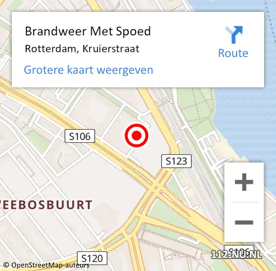 Locatie op kaart van de 112 melding: Brandweer Met Spoed Naar Rotterdam, Kruierstraat op 11 juni 2024 16:18