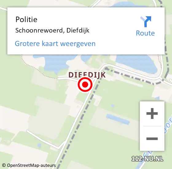 Locatie op kaart van de 112 melding: Politie Schoonrewoerd, Diefdijk op 11 juni 2024 16:26