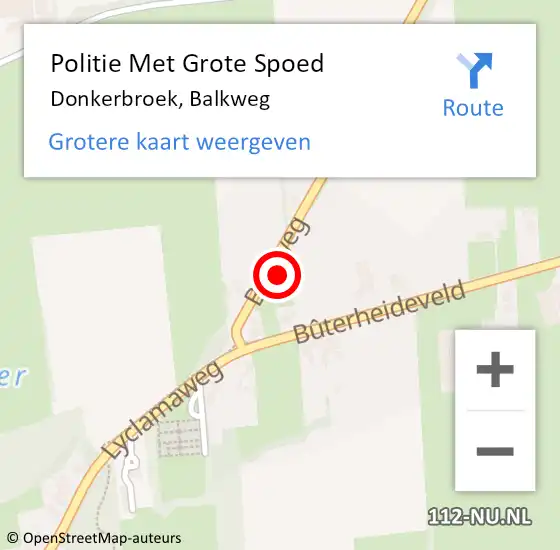 Locatie op kaart van de 112 melding: Politie Met Grote Spoed Naar Donkerbroek, Balkweg op 11 juni 2024 16:28