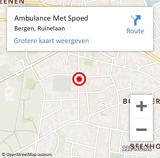Locatie op kaart van de 112 melding: Ambulance Met Spoed Naar Bergen, Ruïnelaan op 11 juni 2024 16:51