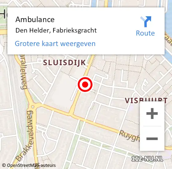 Locatie op kaart van de 112 melding: Ambulance Den Helder, Fabrieksgracht op 11 juni 2024 17:09