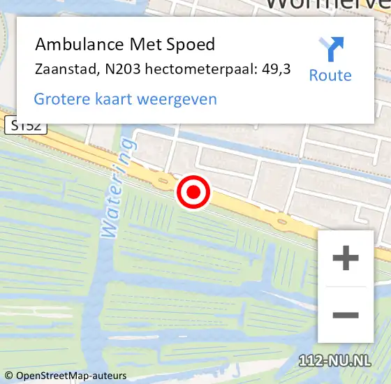 Locatie op kaart van de 112 melding: Ambulance Met Spoed Naar Zaanstad, N203 hectometerpaal: 49,3 op 11 juni 2024 17:19