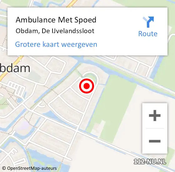 Locatie op kaart van de 112 melding: Ambulance Met Spoed Naar Obdam, De IJvelandssloot op 11 juni 2024 17:20