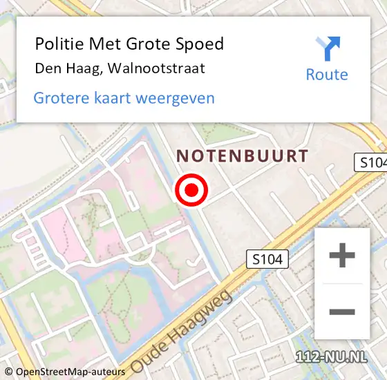 Locatie op kaart van de 112 melding: Politie Met Grote Spoed Naar Den Haag, Walnootstraat op 11 juni 2024 17:27