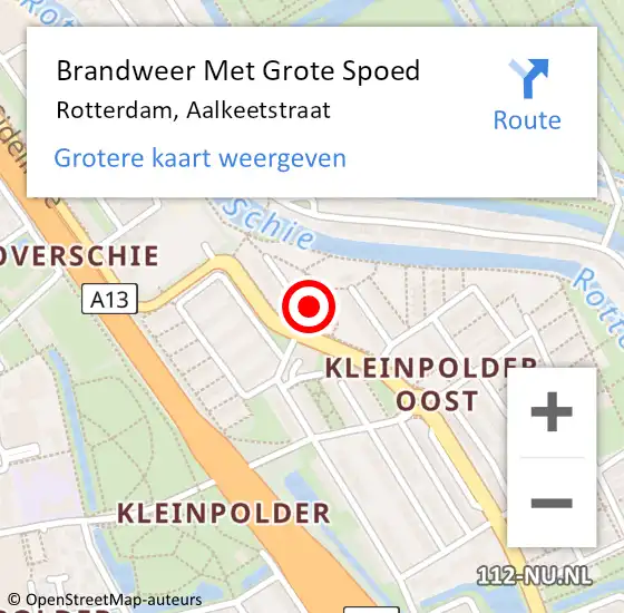 Locatie op kaart van de 112 melding: Brandweer Met Grote Spoed Naar Rotterdam, Aalkeetstraat op 11 juni 2024 18:06