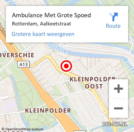 Locatie op kaart van de 112 melding: Ambulance Met Grote Spoed Naar Rotterdam, Aalkeetstraat op 11 juni 2024 18:08