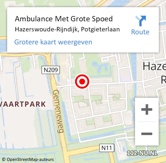 Locatie op kaart van de 112 melding: Ambulance Met Grote Spoed Naar Hazerswoude-Rijndijk, Potgieterlaan op 11 juni 2024 18:18