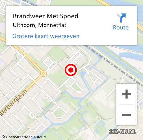 Locatie op kaart van de 112 melding: Brandweer Met Spoed Naar Uithoorn, Monnetflat op 11 juni 2024 18:23