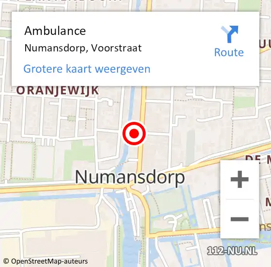 Locatie op kaart van de 112 melding: Ambulance Numansdorp, Voorstraat op 11 juni 2024 18:30