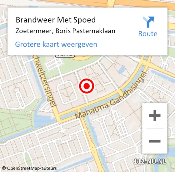 Locatie op kaart van de 112 melding: Brandweer Met Spoed Naar Zoetermeer, Boris Pasternaklaan op 11 juni 2024 18:34