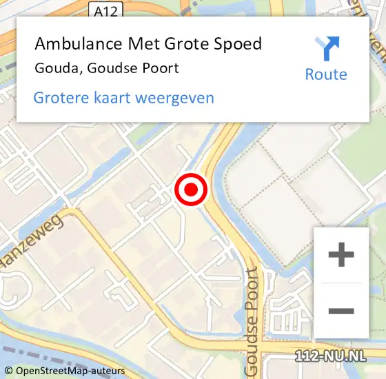 Locatie op kaart van de 112 melding: Ambulance Met Grote Spoed Naar Gouda, Goudse Poort op 11 juni 2024 19:12