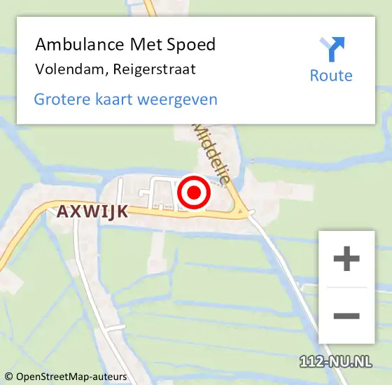 Locatie op kaart van de 112 melding: Ambulance Met Spoed Naar Volendam, Reigerstraat op 11 juni 2024 19:17