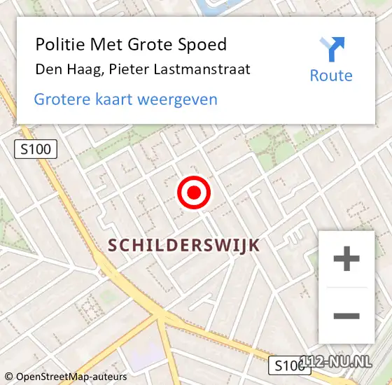 Locatie op kaart van de 112 melding: Politie Met Grote Spoed Naar Den Haag, Pieter Lastmanstraat op 11 juni 2024 19:37