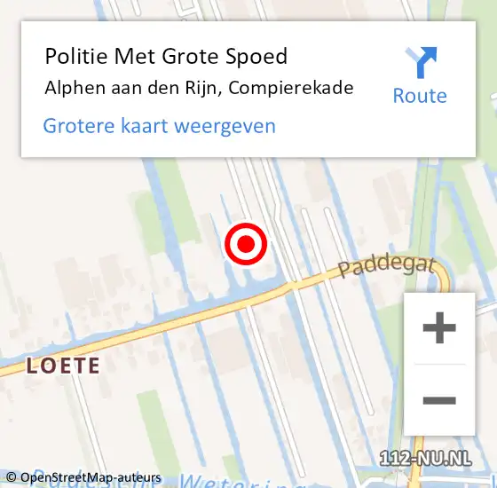 Locatie op kaart van de 112 melding: Politie Met Grote Spoed Naar Alphen aan den Rijn, Compierekade op 11 juni 2024 19:48