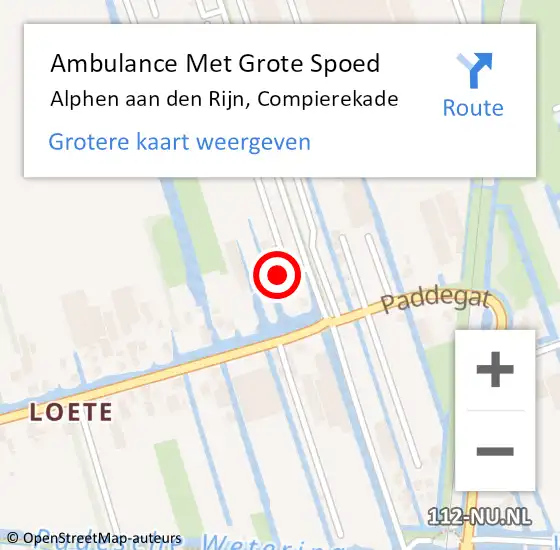 Locatie op kaart van de 112 melding: Ambulance Met Grote Spoed Naar Alphen aan den Rijn, Compierekade op 11 juni 2024 19:48