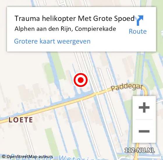 Locatie op kaart van de 112 melding: Trauma helikopter Met Grote Spoed Naar Alphen aan den Rijn, Compierekade op 11 juni 2024 19:51