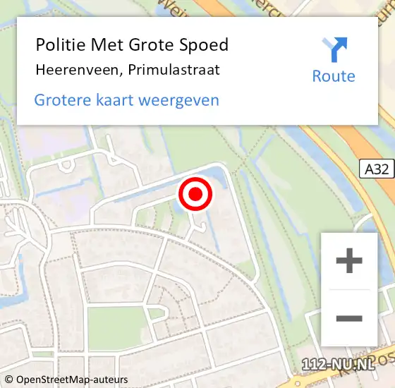 Locatie op kaart van de 112 melding: Politie Met Grote Spoed Naar Heerenveen, Primulastraat op 11 juni 2024 20:14