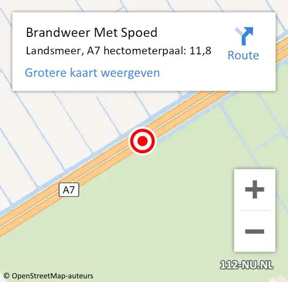 Locatie op kaart van de 112 melding: Brandweer Met Spoed Naar Landsmeer, A7 hectometerpaal: 11,8 op 11 juni 2024 20:32