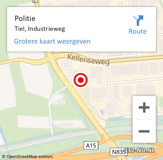 Locatie op kaart van de 112 melding: Politie Tiel, Industrieweg op 11 juni 2024 20:33