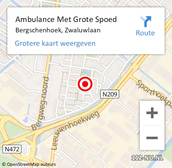 Locatie op kaart van de 112 melding: Ambulance Met Grote Spoed Naar Bergschenhoek, Zwaluwlaan op 11 juni 2024 20:42