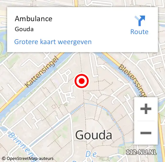 Locatie op kaart van de 112 melding: Ambulance Gouda op 11 juni 2024 21:03