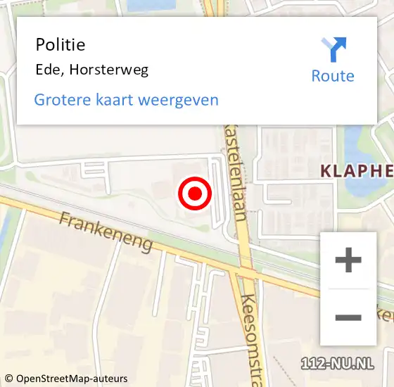 Locatie op kaart van de 112 melding: Politie Ede, Horsterweg op 11 juni 2024 21:09