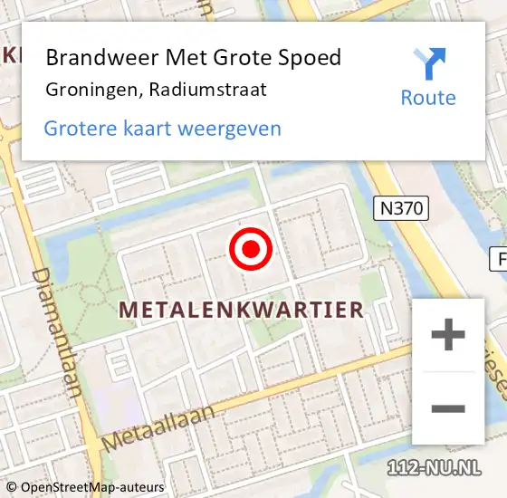 Locatie op kaart van de 112 melding: Brandweer Met Grote Spoed Naar Groningen, Radiumstraat op 11 juni 2024 21:21