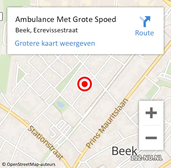 Locatie op kaart van de 112 melding: Ambulance Met Grote Spoed Naar Beek, Ecrevissestraat op 9 oktober 2014 08:42