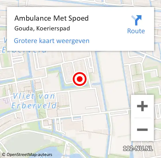 Locatie op kaart van de 112 melding: Ambulance Met Spoed Naar Gouda, Koerierspad op 11 juni 2024 22:01