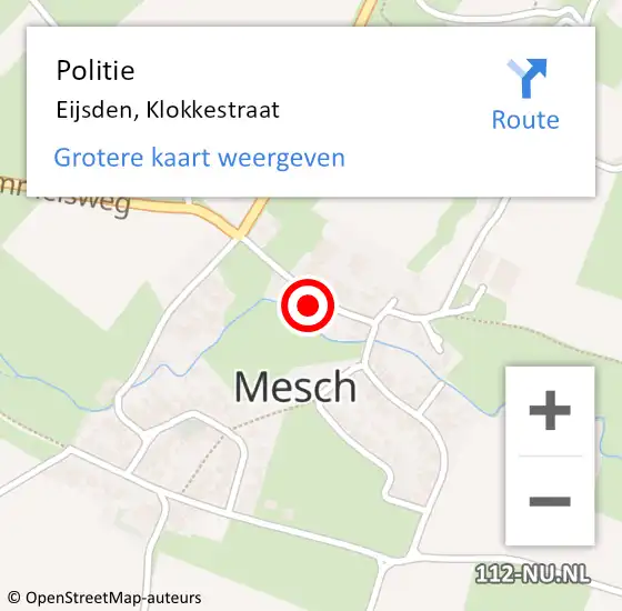 Locatie op kaart van de 112 melding: Politie Eijsden, Klokkestraat op 11 juni 2024 22:01