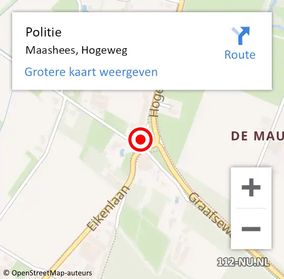 Locatie op kaart van de 112 melding: Politie Maashees, Hogeweg op 11 juni 2024 22:02