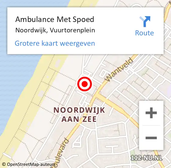 Locatie op kaart van de 112 melding: Ambulance Met Spoed Naar Noordwijk, Vuurtorenplein op 11 juni 2024 22:45