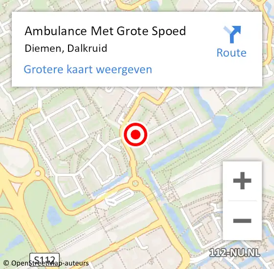 Locatie op kaart van de 112 melding: Ambulance Met Grote Spoed Naar Diemen, Dalkruid op 11 juni 2024 22:49