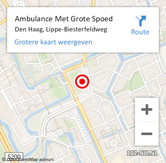 Locatie op kaart van de 112 melding: Ambulance Met Grote Spoed Naar Den Haag, Lippe-Biesterfeldweg op 11 juni 2024 23:13