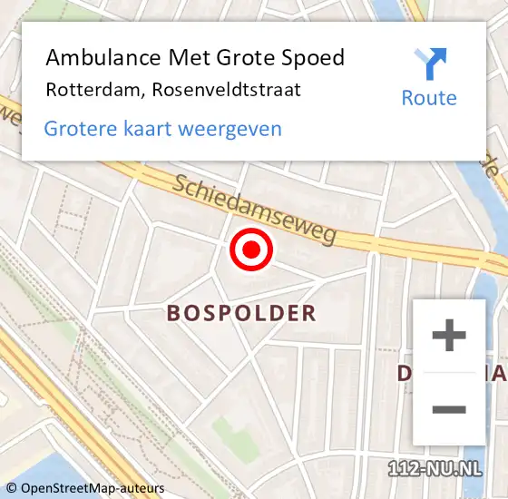 Locatie op kaart van de 112 melding: Ambulance Met Grote Spoed Naar Rotterdam, Rosenveldtstraat op 11 juni 2024 23:30