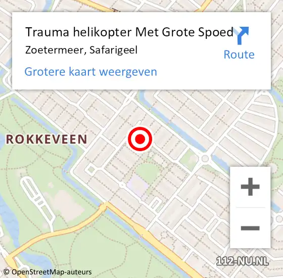 Locatie op kaart van de 112 melding: Trauma helikopter Met Grote Spoed Naar Zoetermeer, Safarigeel op 11 juni 2024 23:52