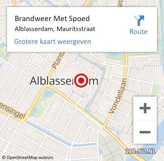 Locatie op kaart van de 112 melding: Brandweer Met Spoed Naar Alblasserdam, Mauritsstraat op 12 juni 2024 00:01