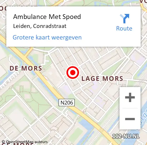 Locatie op kaart van de 112 melding: Ambulance Met Spoed Naar Leiden, Conradstraat op 12 juni 2024 00:07