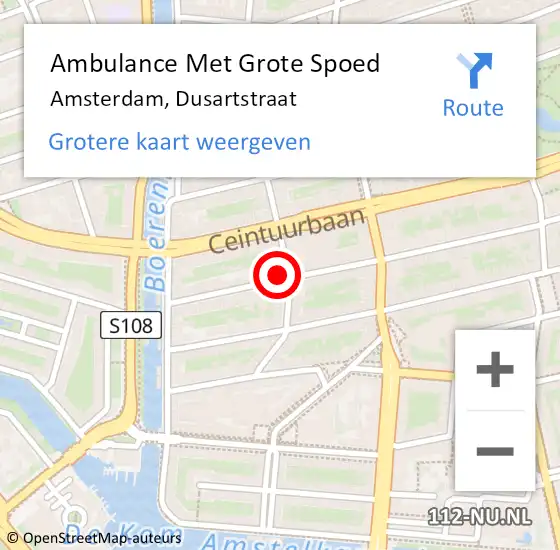 Locatie op kaart van de 112 melding: Ambulance Met Grote Spoed Naar Amsterdam, Dusartstraat op 12 juni 2024 00:10