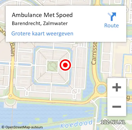 Locatie op kaart van de 112 melding: Ambulance Met Spoed Naar Barendrecht, Zalmwater op 12 juni 2024 00:24