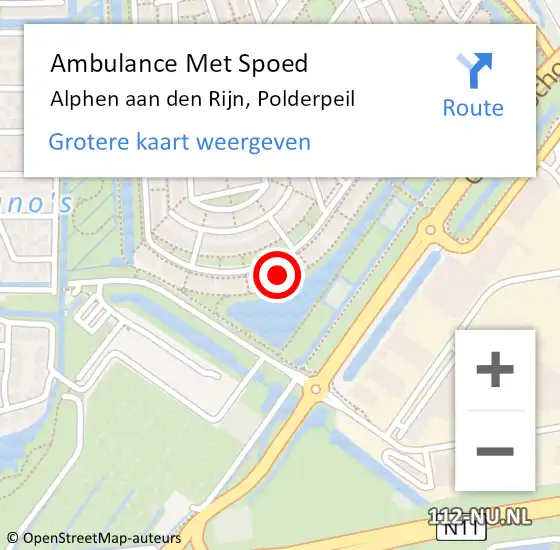 Locatie op kaart van de 112 melding: Ambulance Met Spoed Naar Alphen aan den Rijn, Polderpeil op 12 juni 2024 00:27